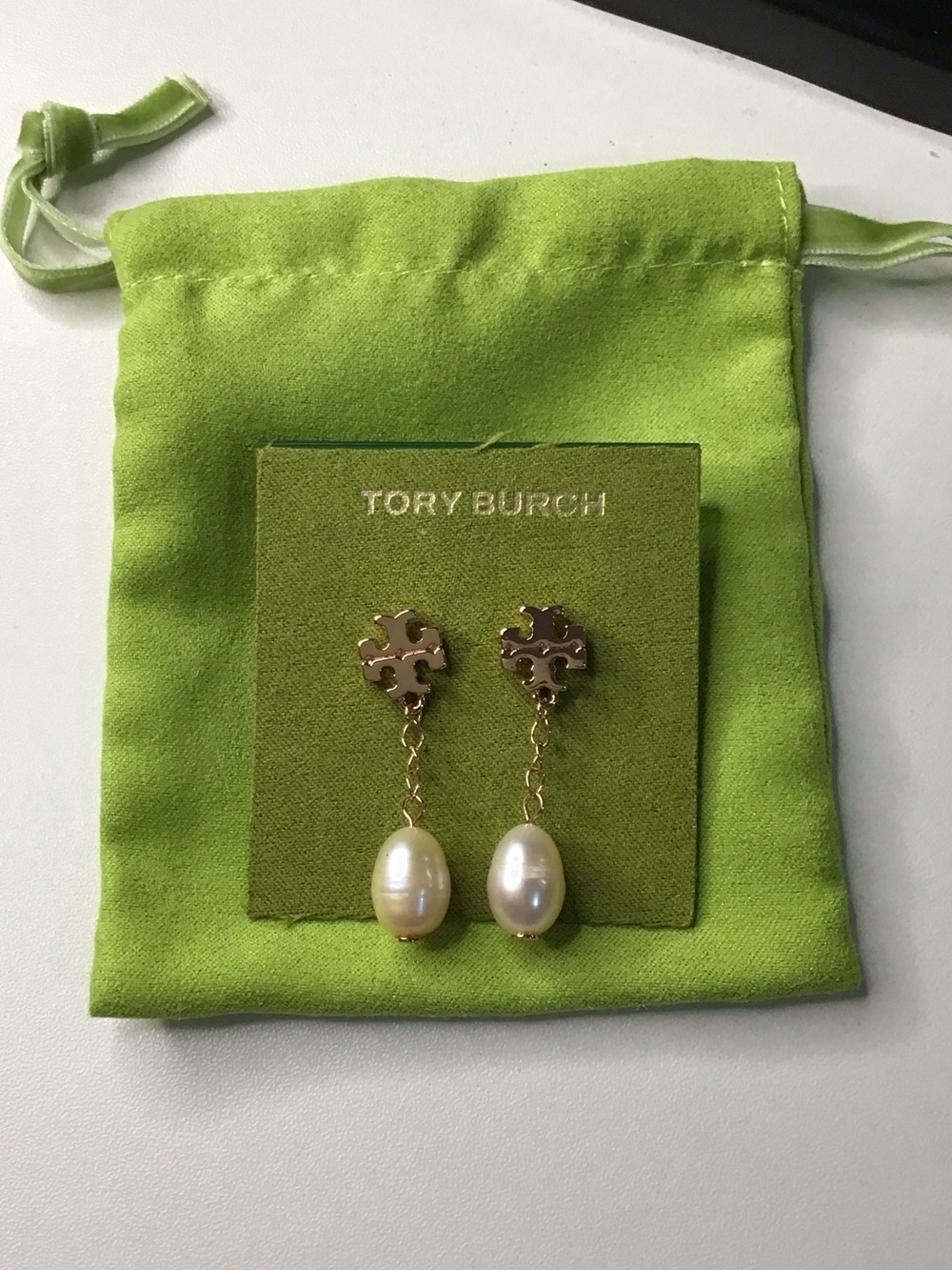 Tory Burch Gold Pearl Drop Earrings -